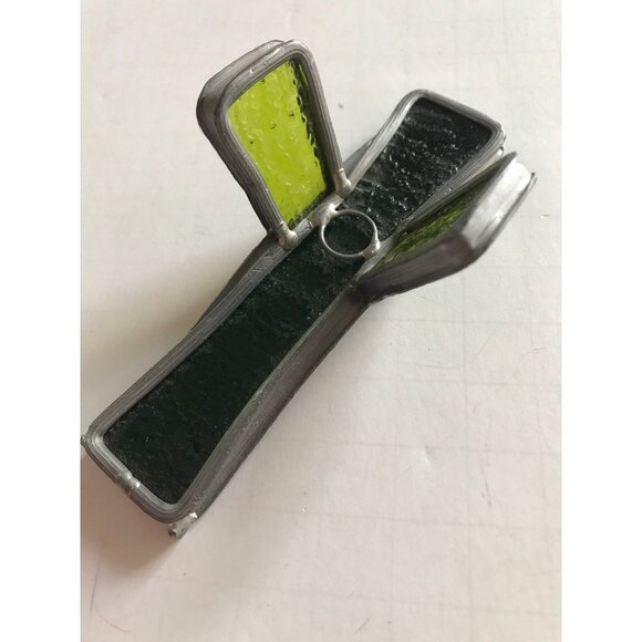 Vintage Stained Glass Crucifix Celtic Cross Handmade Dark Green & Light Green - Picture 5 of 10